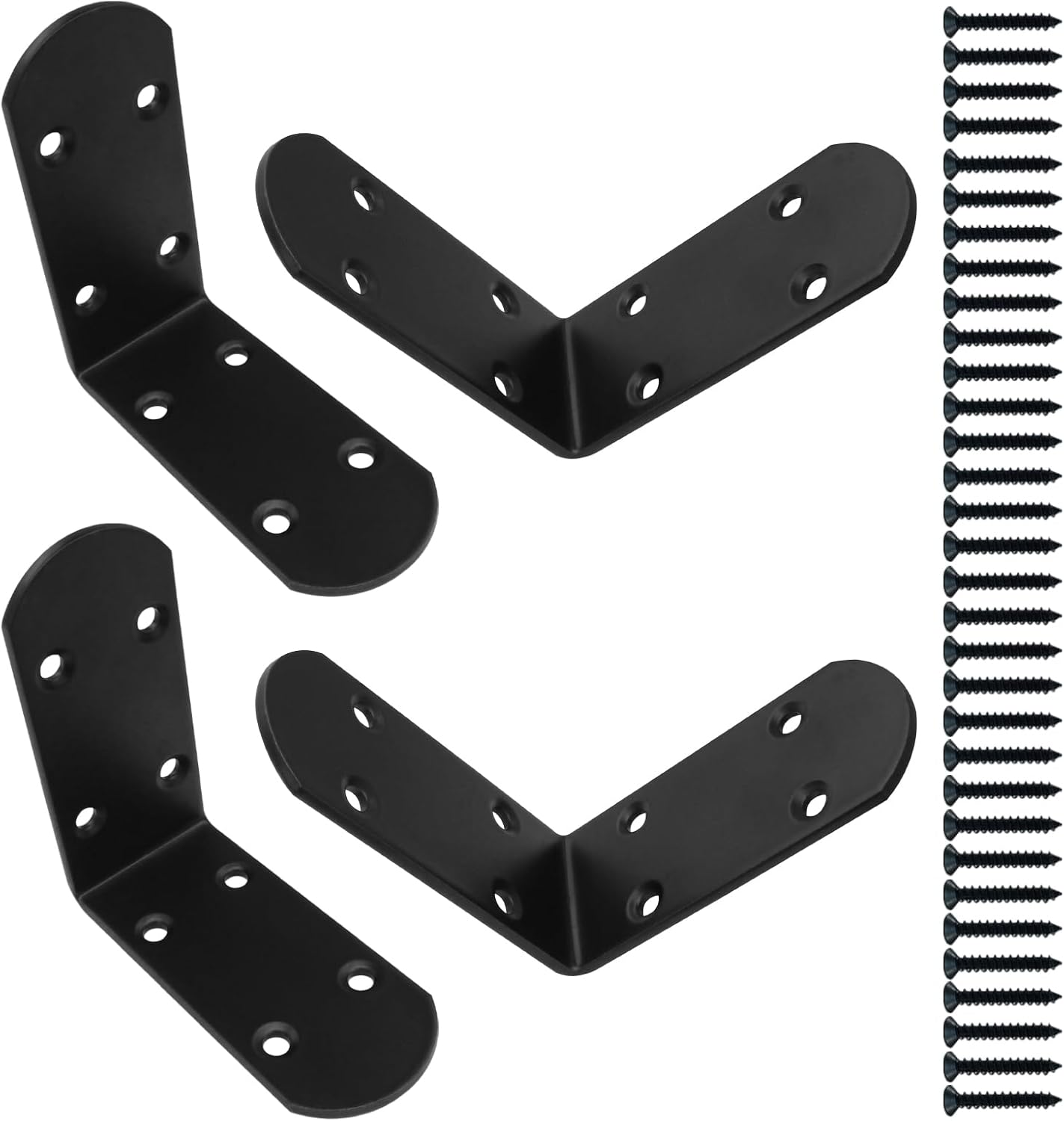 Black Stainless Steel Corner Bracket, 8 Holes 3.35x3.35x1.5inch L Shape Corner Brace, Angle Bracket for Wood Shelves Cabinet Furniture - 4Pcs