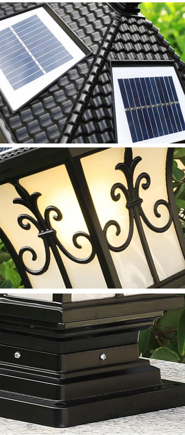 Solarna latarnia zewnętrzna, przemysłowe oświetlenie kolumnowe, odporna na deszcz lampa słupkowa do ogrodu, na dziedziniec, patio, werandę