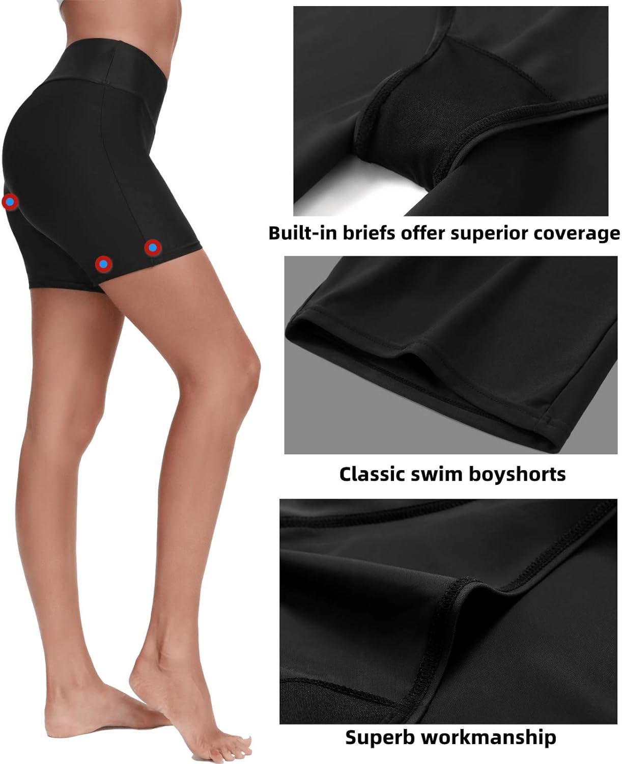 Yilisha Womens Tummy Control Swim Shorts Black Plus Size High Waisted Bikini Bottoms Swimsuit Shorts Swim Bottoms Swimwear - Image 6