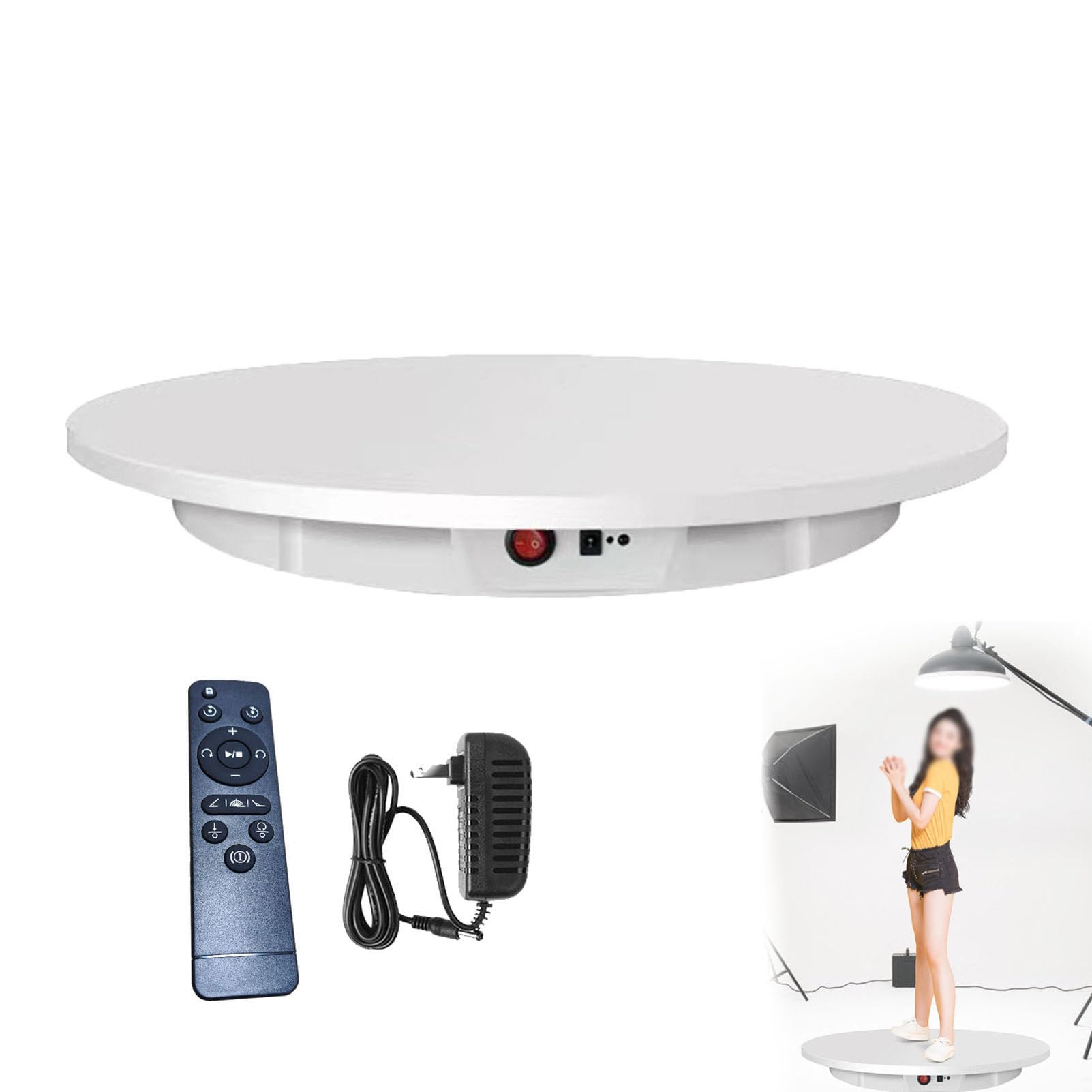 Piatto Girevole Elettrico per Fotografia, Espositore con Rotazione Automatica A 360° con Controllo Remoto, Carico 100Kg, Piattaforma Girevole Automatica 42Cm/60Cm,White-60CM