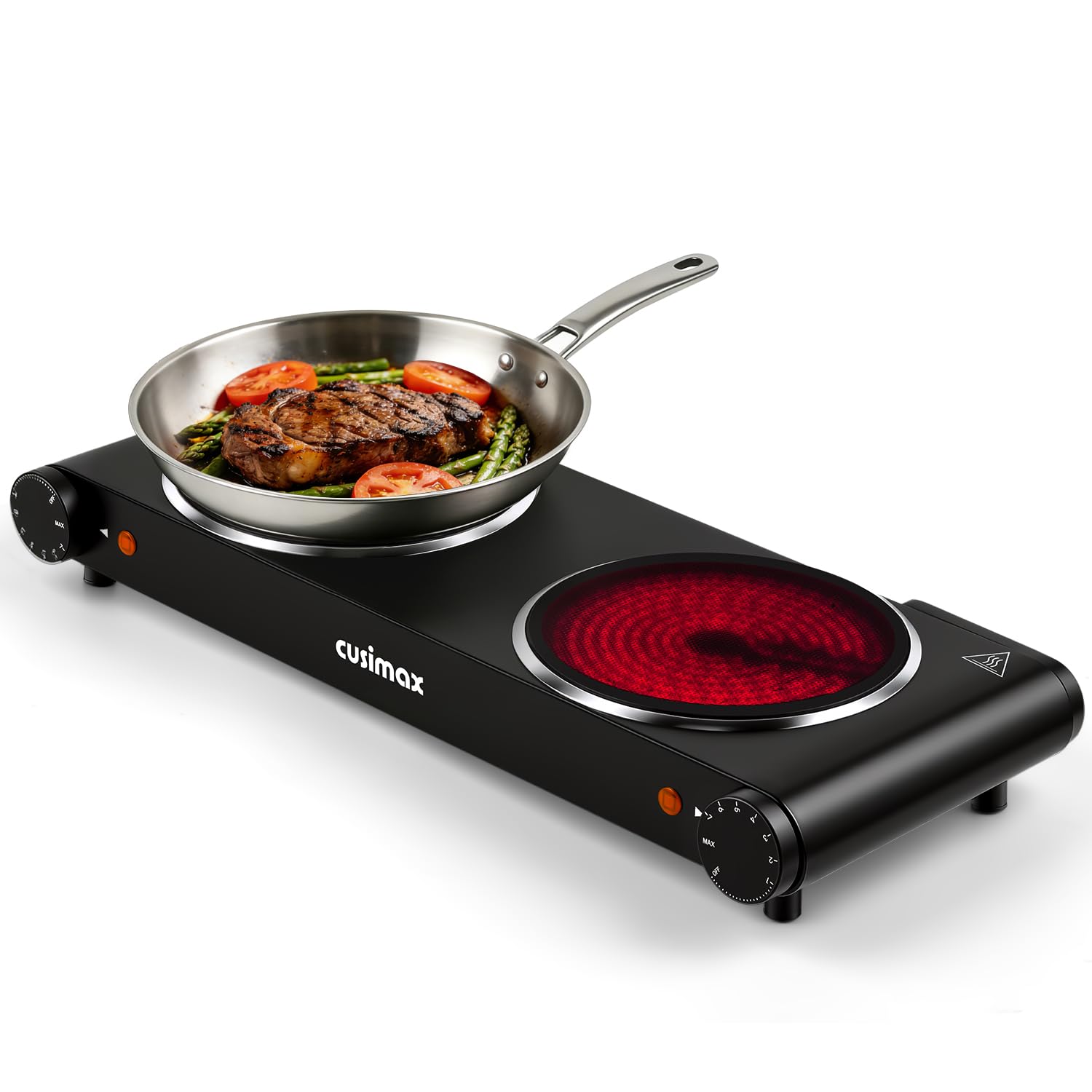 CUSIMAX Double Burner, 1800W Electric Burner Ceramic Hot Plate for Cooking
