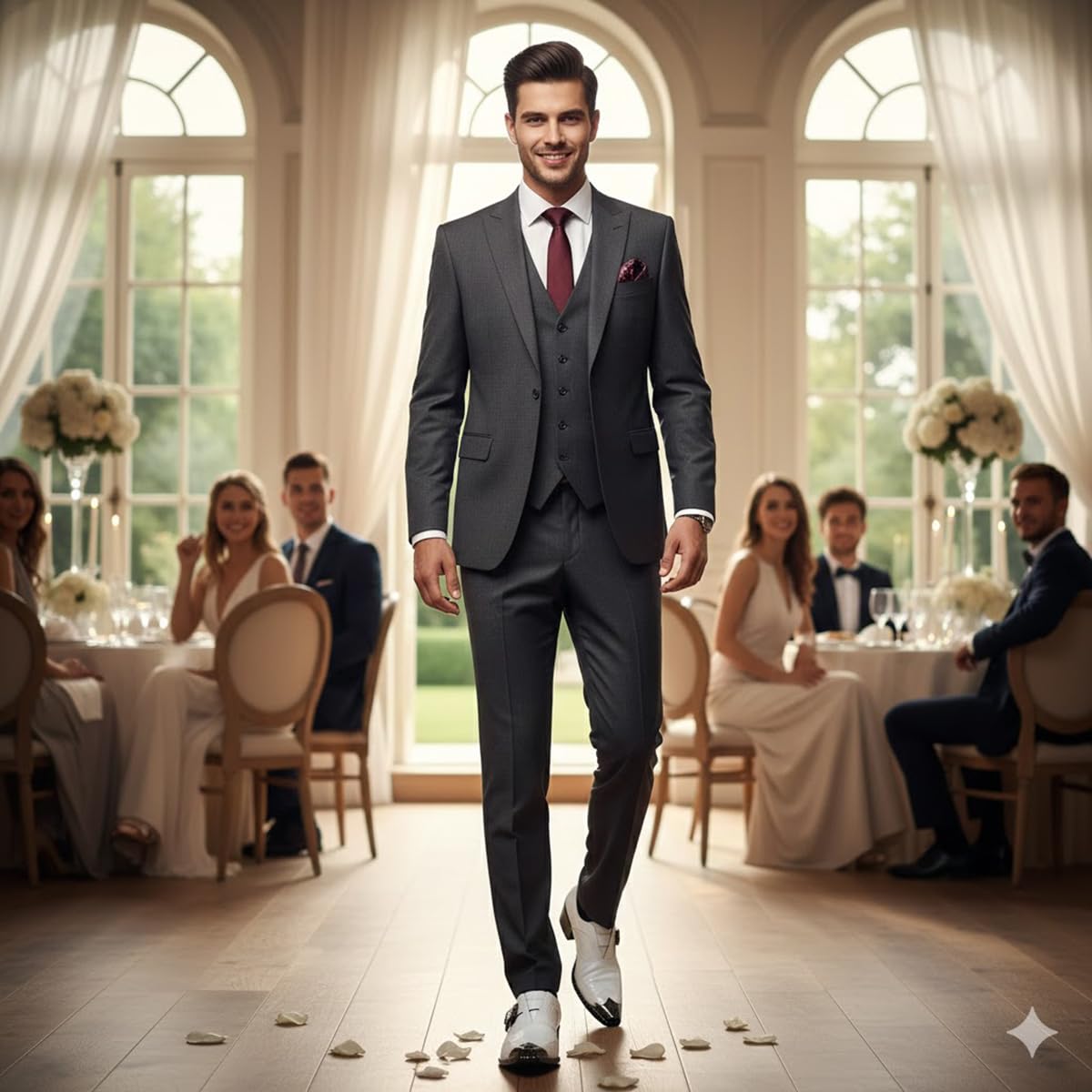 Herren-Hochzeitsschuhe aus echtem Leder in Weiß - Luxuriöse spitz zulaufende Bräutigam-Schuhe mit höhensteigerndem Absatz