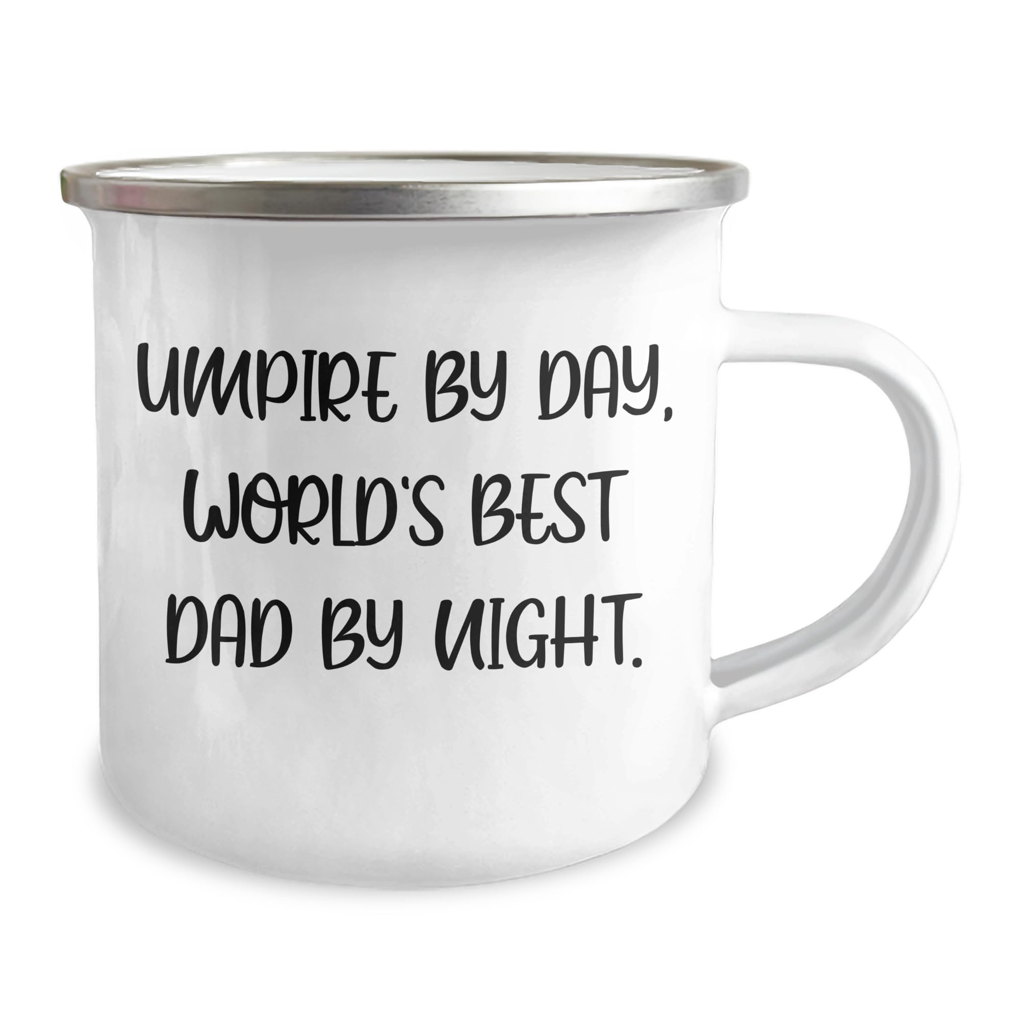 Umpire By Day World's Best Dad By Night Funny Camping Mug for Birthday Unique Gifts from Dad to Umpire or Unique Gift Ideas for Men, Enamel-Finish Stainless Steel with Handle, 12 oz Capacity