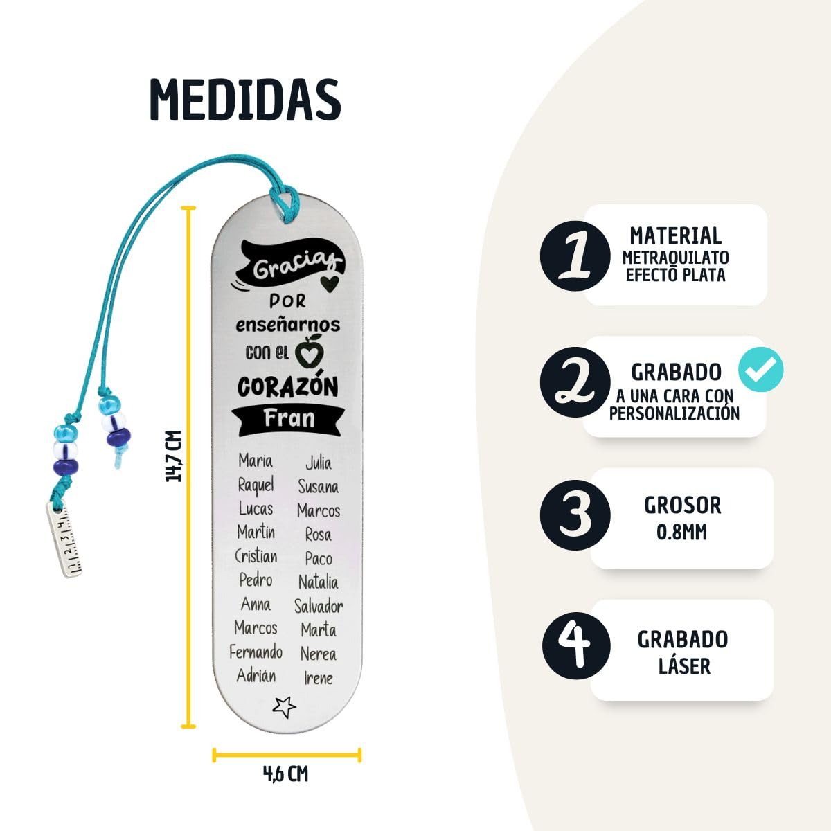 Marcapáginas Metacrilato Efecto Plata Regalo Original Punto de Libro Personalizado