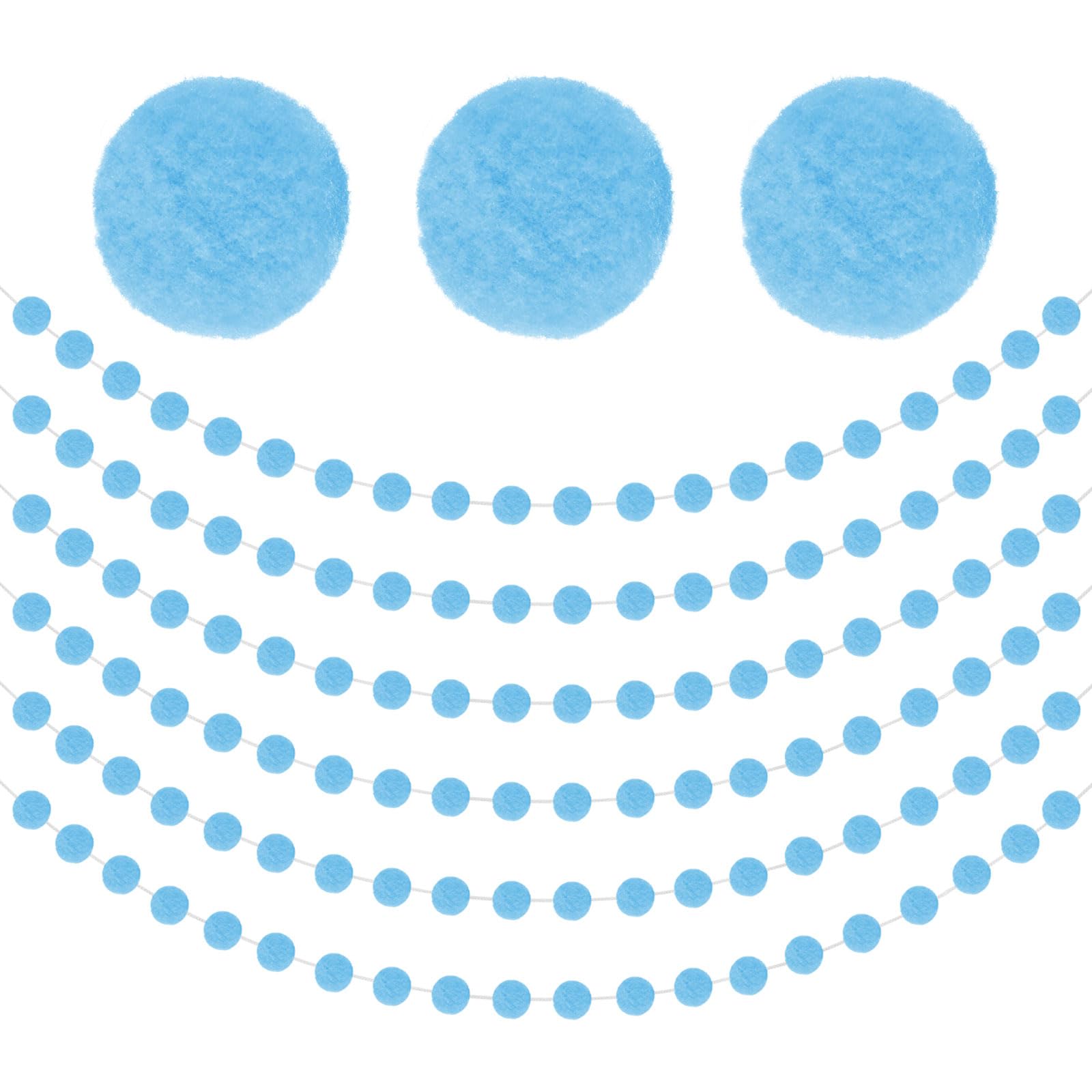 M METERXITY 6-Pack 6.6ft Felt Ball Garland with 20 Balls Light Blue