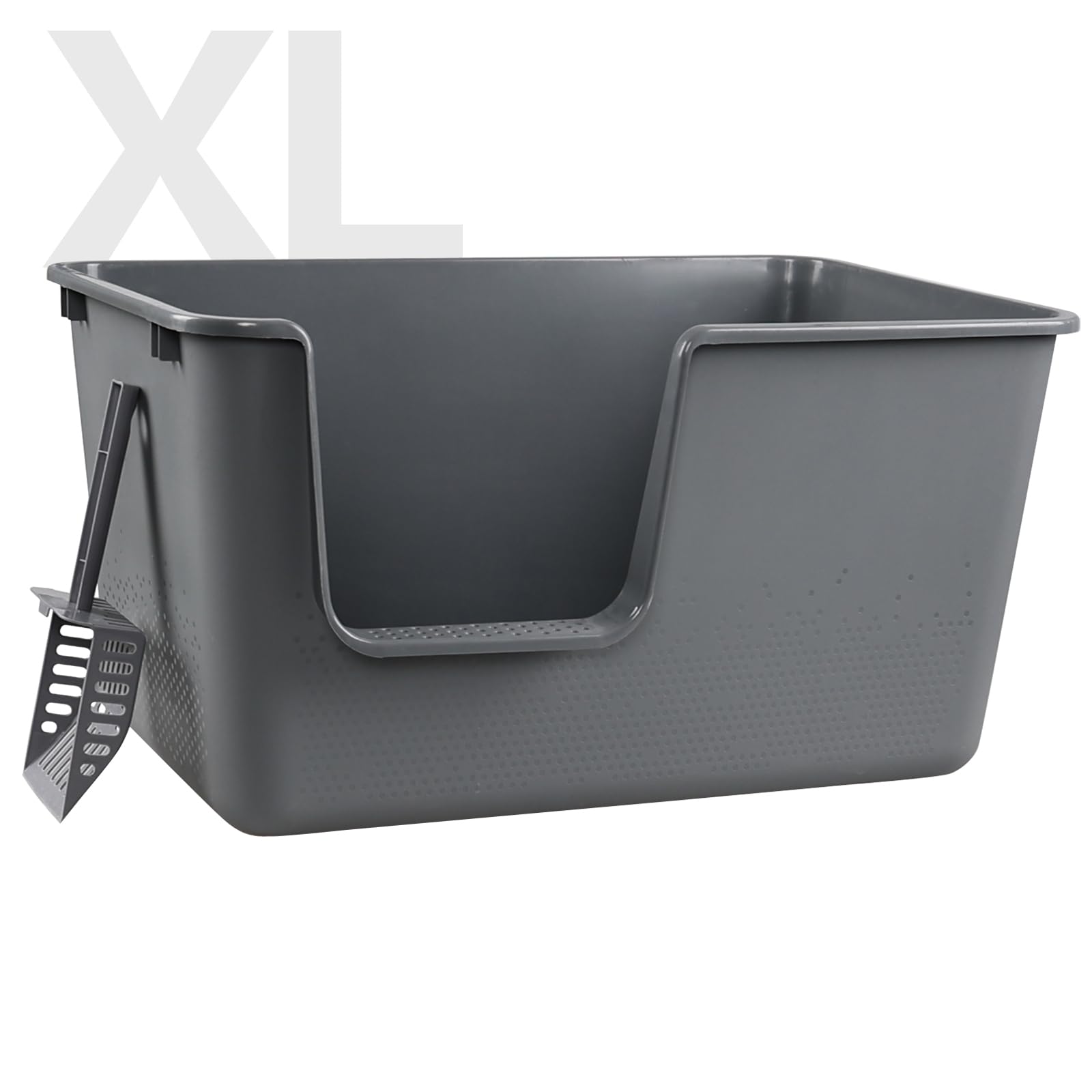 Parlynies Set of 4 Extra Large Cat Litter Box, Low Entry Senior Litter Pen for Geriatric Kitty Big Cats, Open Top Cat Litter Tray with Scoop, Grey
