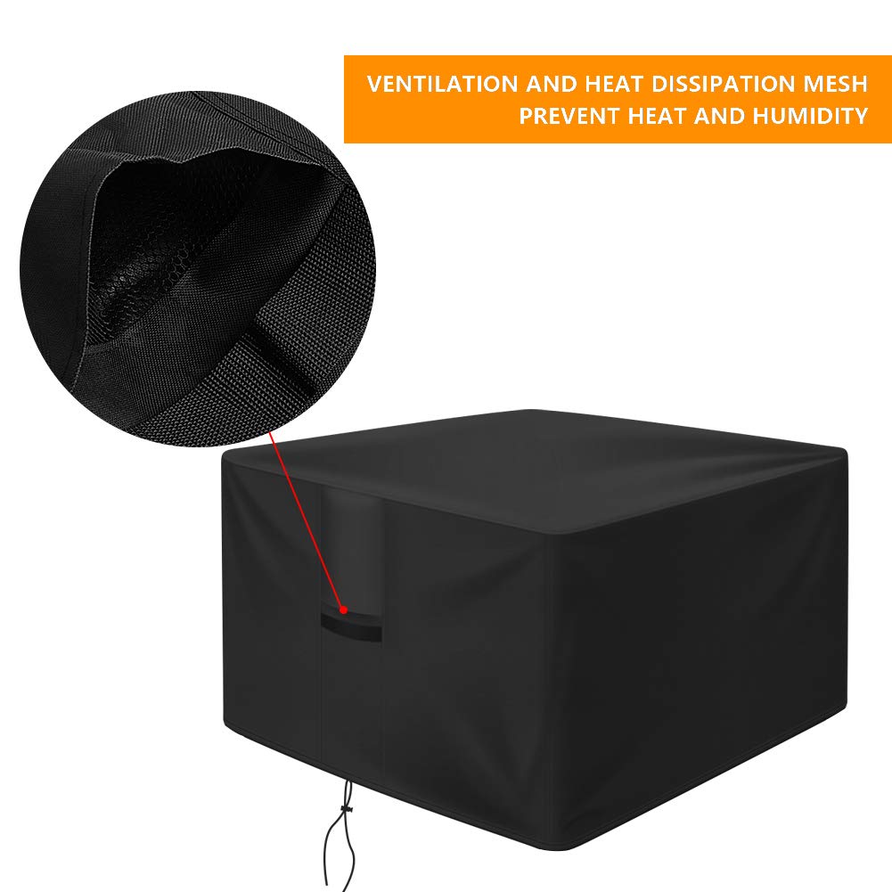 A durable OKPOW 90cm square fire pit cover offering robust protection against the elements.