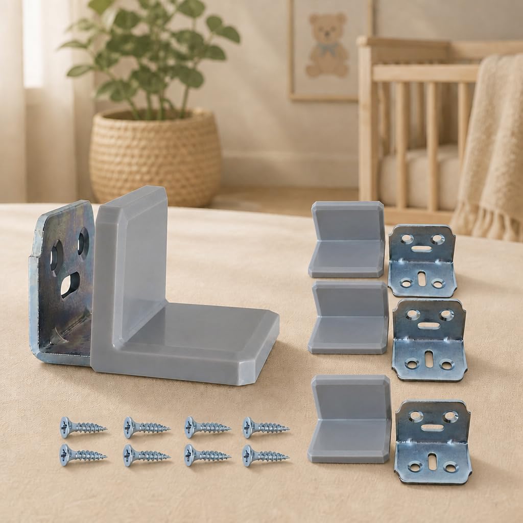 MR BRACKET Anti Tip Plastic Covered Small L Bracket, Gray Shelf Bracket Set, Stainless Steel, 90 Degree Right Angle Metal Corner Brace for Furniture, Chair, Drawer, Stainless Steel Corner Brace image 2