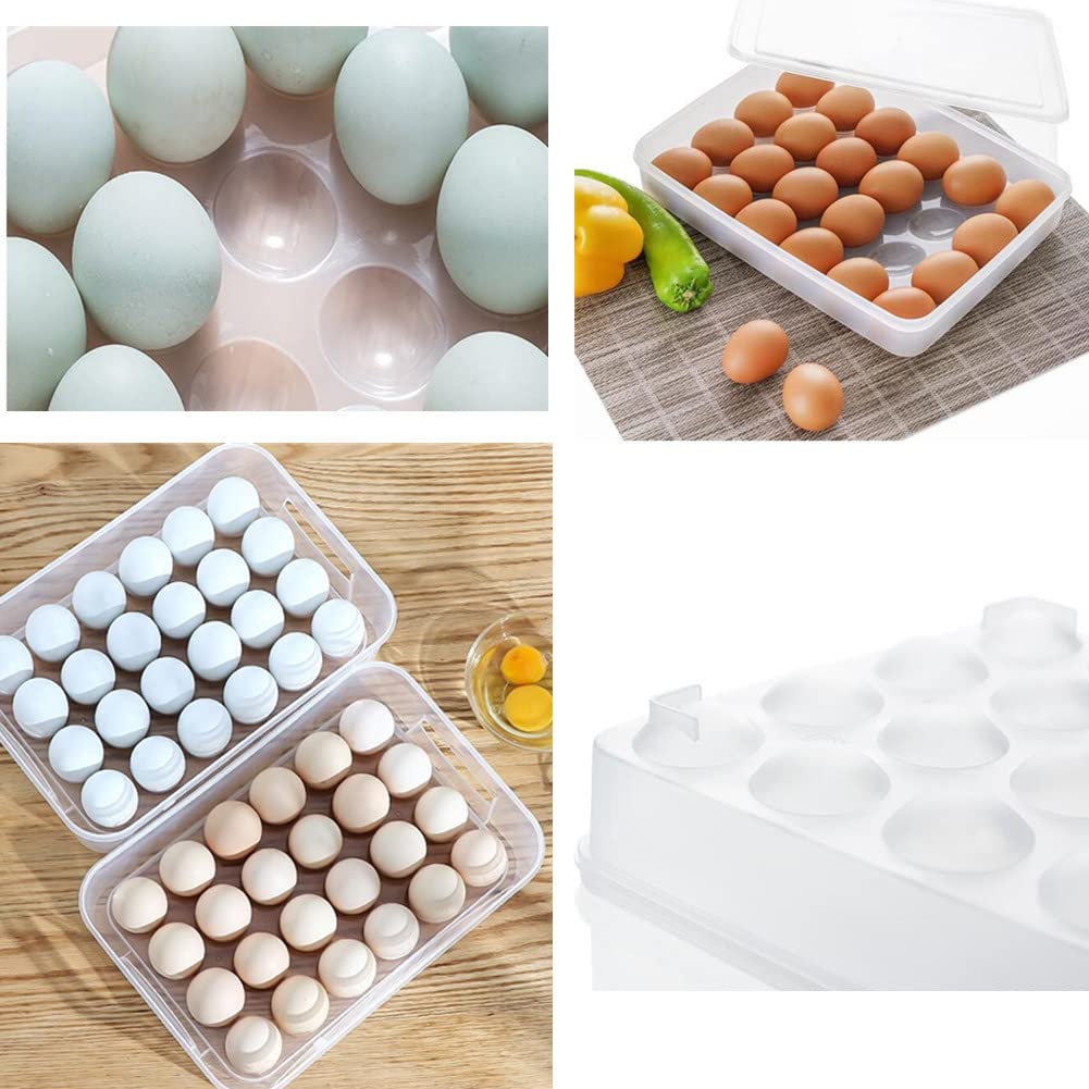 Soporte para huevos para refrigerador con tapa, caja de almacenamiento de 24 bandejas para refrigerador, dispensador apilable de plástico transparente para mantener fresco 7