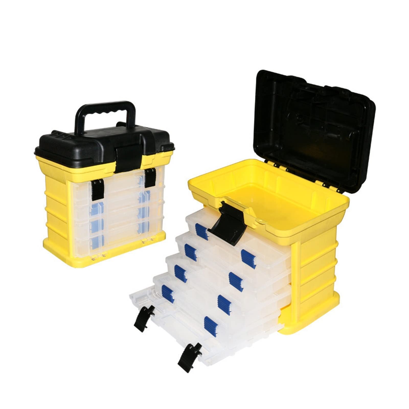 Scatola Porta Attrezzi da Pesca con 4 cassetti, Portatile, con Maniglia, Multistrato, per Esche, 26 x 17 x 26 cm, per riporre ami e lenze.
