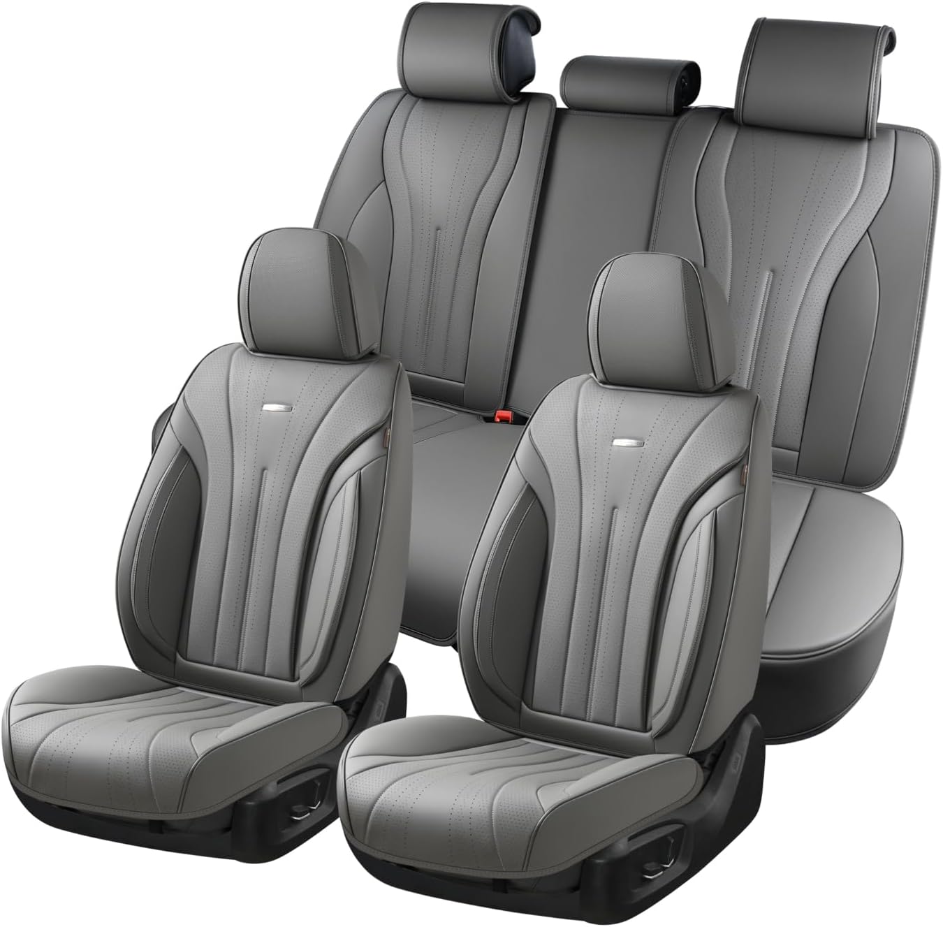 Coverado Car Seat Covers Full Set, Luxury Nappa Leather Seat Covers, Waterproof Seat Cover for Cars, Front and Rear Seat Cover Car Seat Protector, Automotive Seat Cover Universal Fit Most Cars(Gray) Gray FullSet