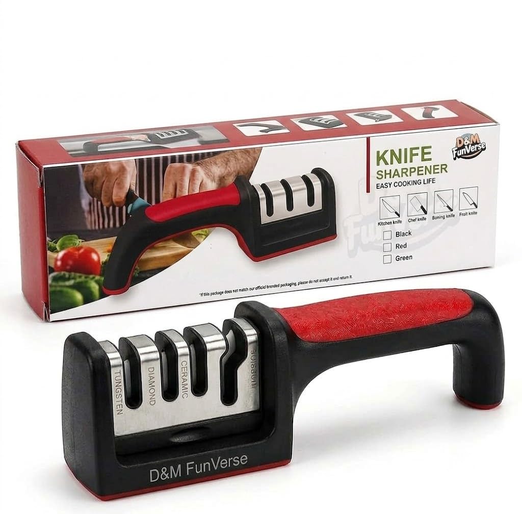 MAGNIFICENT Manual Knife Sharpener Tool with 4 Stage Sharpening System | Professional Kitchen Knife Sharpener for Home | Stainless Steel Knife Sharper & Scissors Sharpener (4 in 1)-image-4