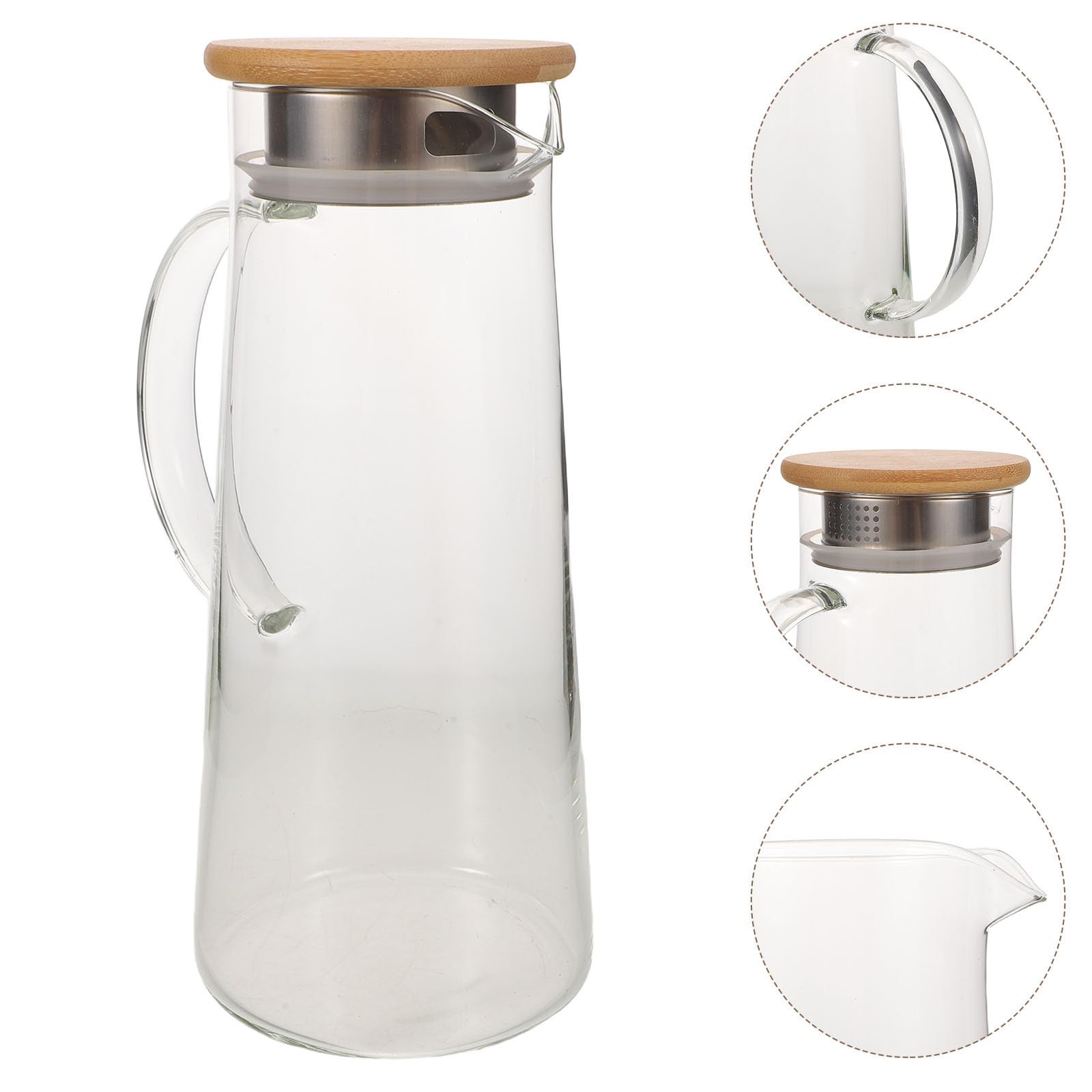 Jarra de Vidrio de Borosilicato para Jugo con Tapa Hermética | Capacidad de 3.8 Litros, Vertido Fácil y Limpieza Sencilla, Resistente al Calor, con Bambú y Acero Inoxidable
