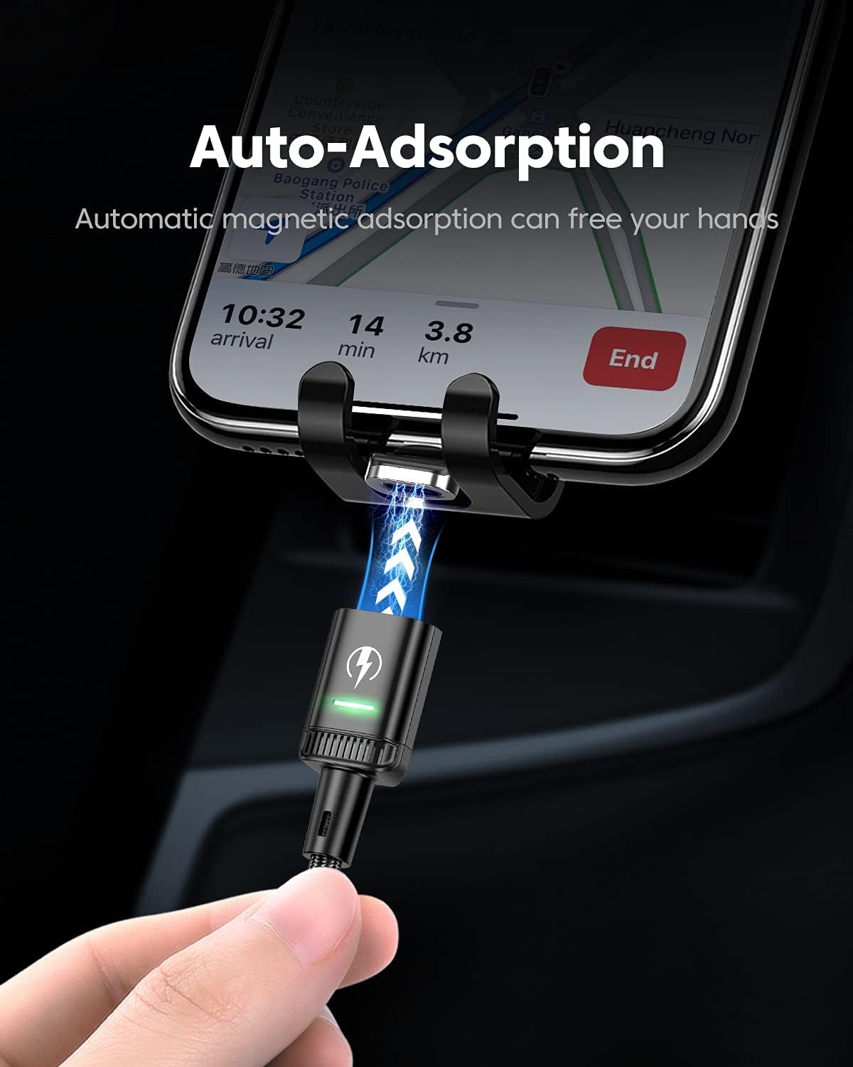 Kuulaa Cavo di ricarica magnetico 3pack, cavo Lightning magnetico, caricatore magnetico per cellulare, ricarica rapida 3A con adattatore di ricarica 3 in 1, cavo in nylon (1M+1M+1M)