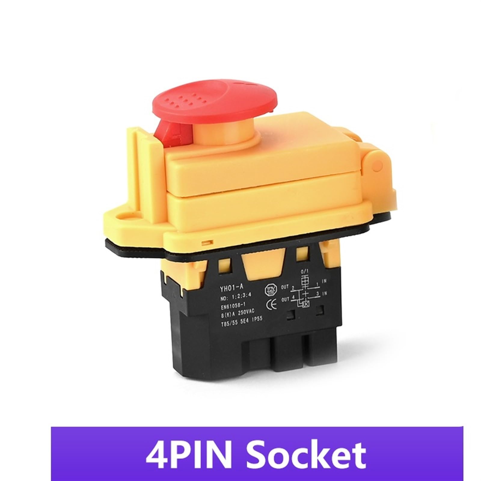 YH02-A YH01-A przełącznik elektromagnetyczny 110V 8A 220V 15A 4PIN 5PIN przycisk startowy do wodoodpornego narzędzia maszynowego (gniazdo 4PIN, 220V)