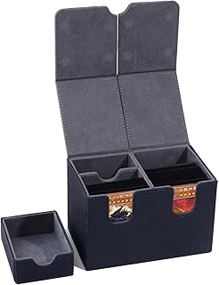 Scimi Large Premium Double Deck Case Box for 160 Sleeved Cards Case Large Twin Flip Deck Case with Dice Tray Fits MTG/TCG/CCG（160 Twill Blue）