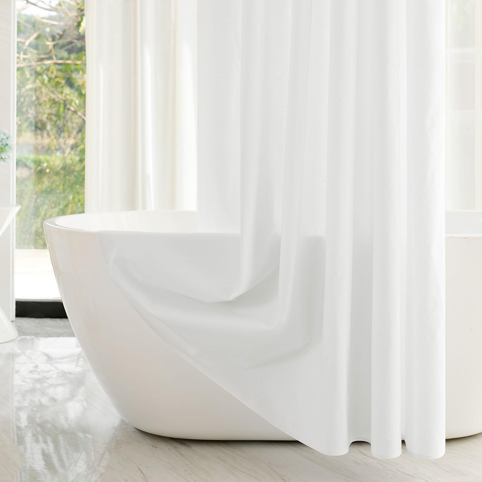 YISURE Rideau de douche Stall en coton 152,4 x 213,4 cm, petit rideau de douche étroit à texture de lin blanc, très résistant, imperméable, pour salle de bain, hôtel de luxe lavable
