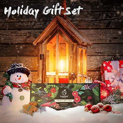 Beetles Holidays Gift Set Gel Nail Polish Kit- 12 Colors White Red Black Gel Polish Set Soak Off UV LED Nail Gel Kit Gold Glitter Purple with Glossy & Matte Top Coat and Base Coat Nail Polish Gel