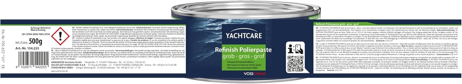 Yachtcare Unisex Refinish pasta polerska, biało-szara, 500 g