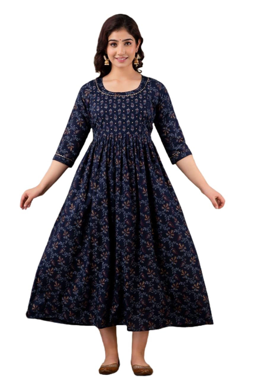 Women's Cotton Anarkali Comfortable Maternity Kurta Feeding Dress with Both Side Zippers | Pre and Post Pregnancy & Nursing Mom Dress