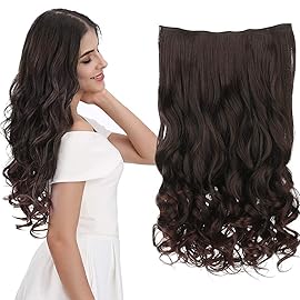 REECHO 24 1-Pack 3/4 Full Head Curly Wave Clips in on Synthetic Hair Extensions HE008 Hairpieces for Women 5 Clips per Piece-Dark Brown