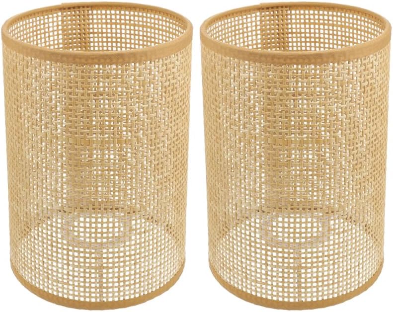 ABOOFAN 2Pack Rattan Woven Lampshade 8.07x5.51in Boho Rustic Ceiling Light Cover for Bedroom Floor Pendant Lamp Replacement Natural Basket Shade Set