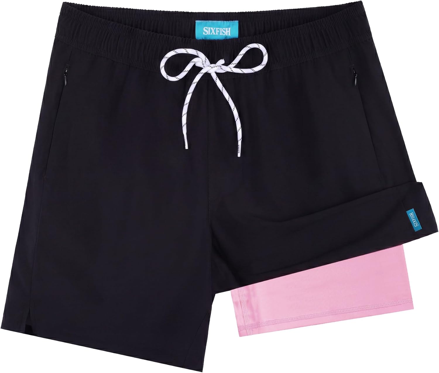 Sixfish Mens Swim Trunks with 5 Inch Compression Liner – Quick Dry Board Shorts with Zipper Pockets for Beach, Pool Parties
