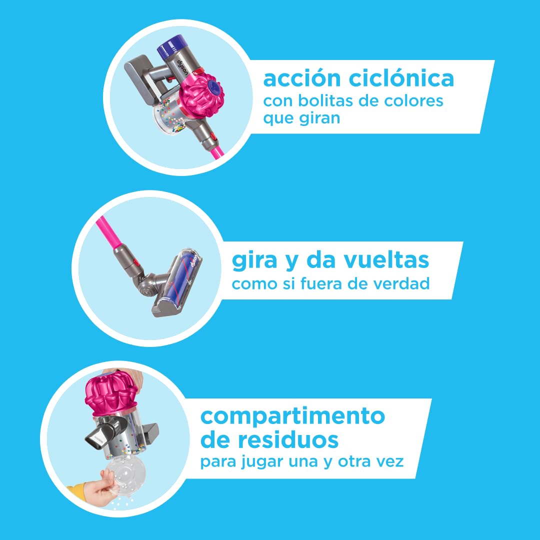 Aspiradora sin Cable Casdon Dyson | Aspiradora Dyson de Juguete interactiva y con Licencia Oficial para niños a Partir de 3 años | ¡Juego de simulación Realista!