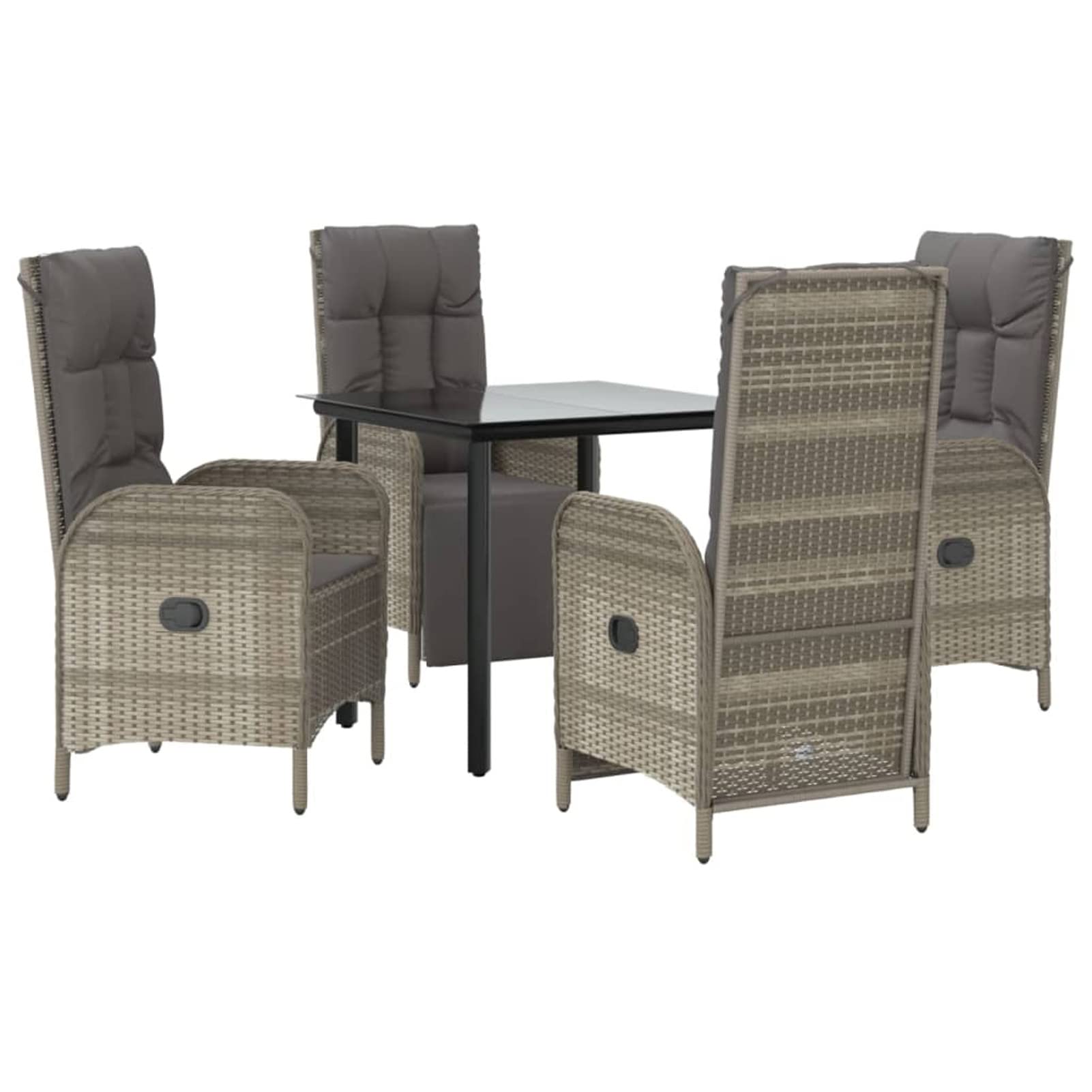 3185205 Set da Pranzo Giardino 5pz Nero e Grigio con Cuscini Polyrattan Testata in Legno,Testata Letto Matrimoniale Muebles Dormitorio Spalliera Letto Testiere per Letto Matrimoniale