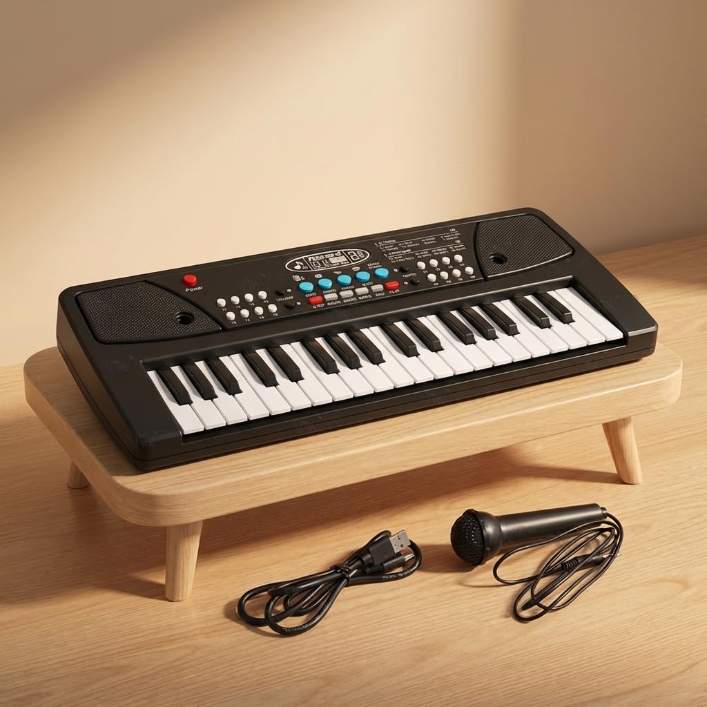 Vikrida Kids Keyboard Piano, 37 Keys Piano Keyboard with Power Option (37 Keys and 8 Tones, 8 Rhythms 4 Percussion) Black-image-22
