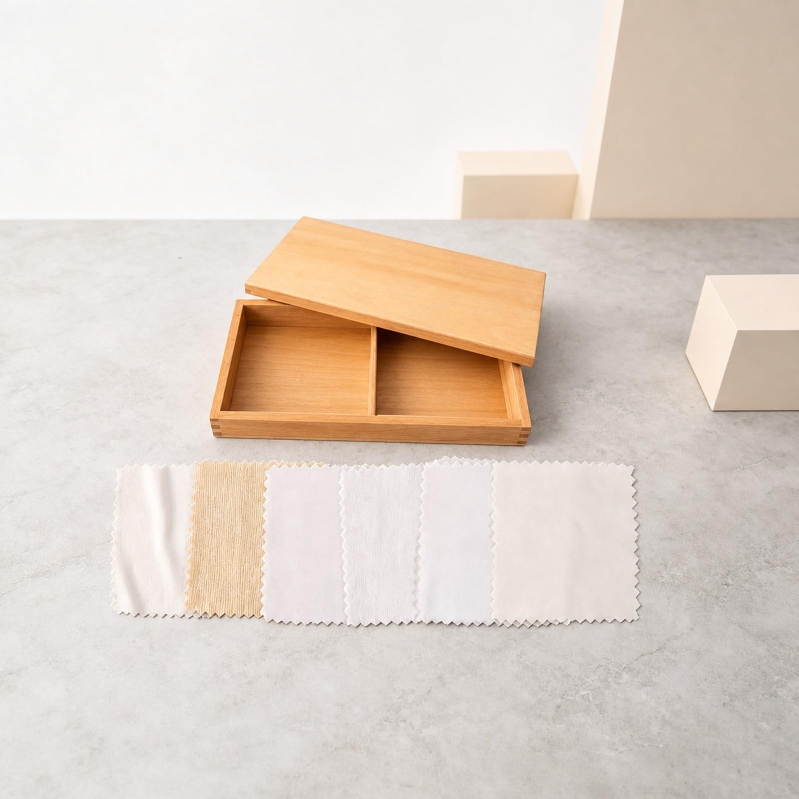 Scatola in Legno con Coperchio e di Stoffa di Stoffa Sicuro Scatola Interattiva Tessuti Lavabile Gioco Sensoriale Metodo Educativo