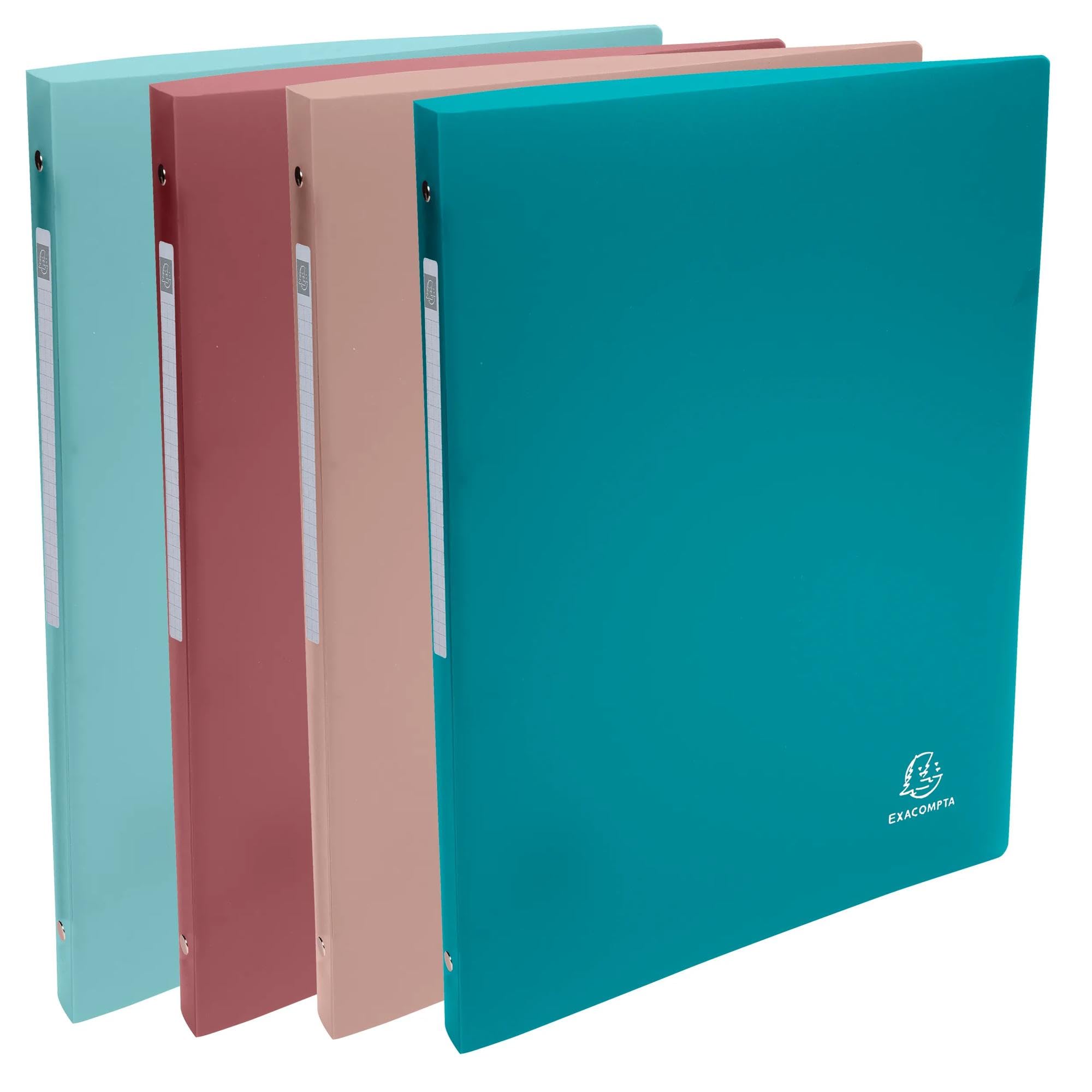 Exacompta - Rif. 51270E - Cartone da 20 raccoglitori morbidi Skandi, in PP riciclato, 4 anelli, dorso 2 cm, dimensioni esterne: 32 x 25 cm, formato A4-4 colori assortiti