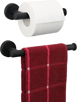 TocTen 9 Inch Hand Towel Holder and Toilet Paper Holder, SUS304 Stainless Steel Bathroom Towel Ring + Wall Mounted Tissue Paper Dispenser for Bathroom Kitchen Office Hallway Matte Black
