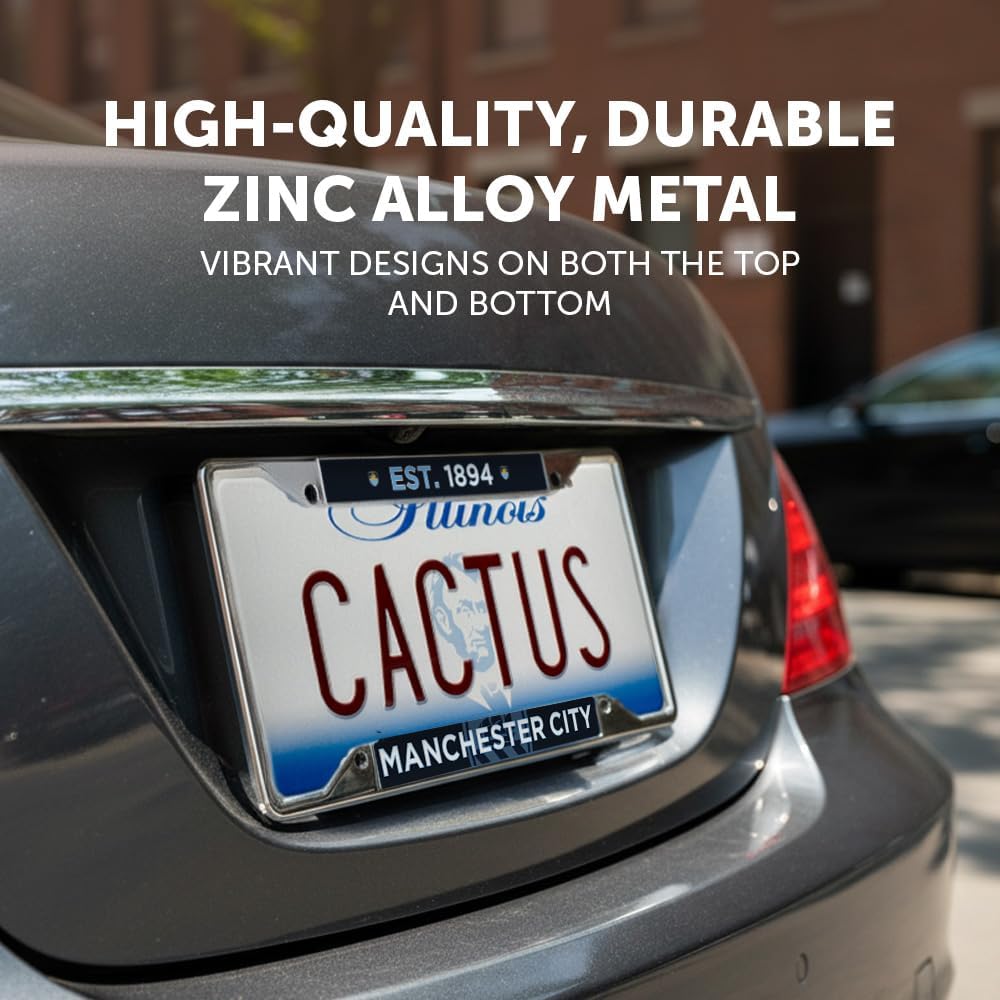 Desert Cactus Manchester City Car Accessories Man City MCFC Football Soccer Metal License Plate Frame and Tag Holder for Front or Rear of Car (Style 5) - Image 4