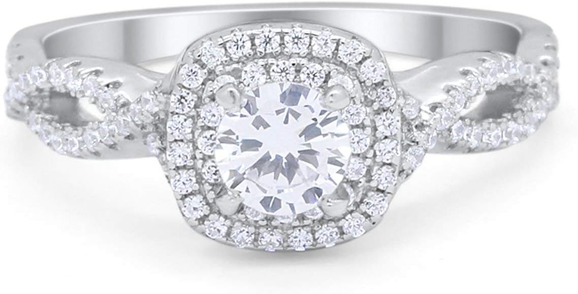 Blue Apple Co. Infinity Twisted Shank Wedding Engagement Ring Round Cubic Zirconia 925 Sterling Silver