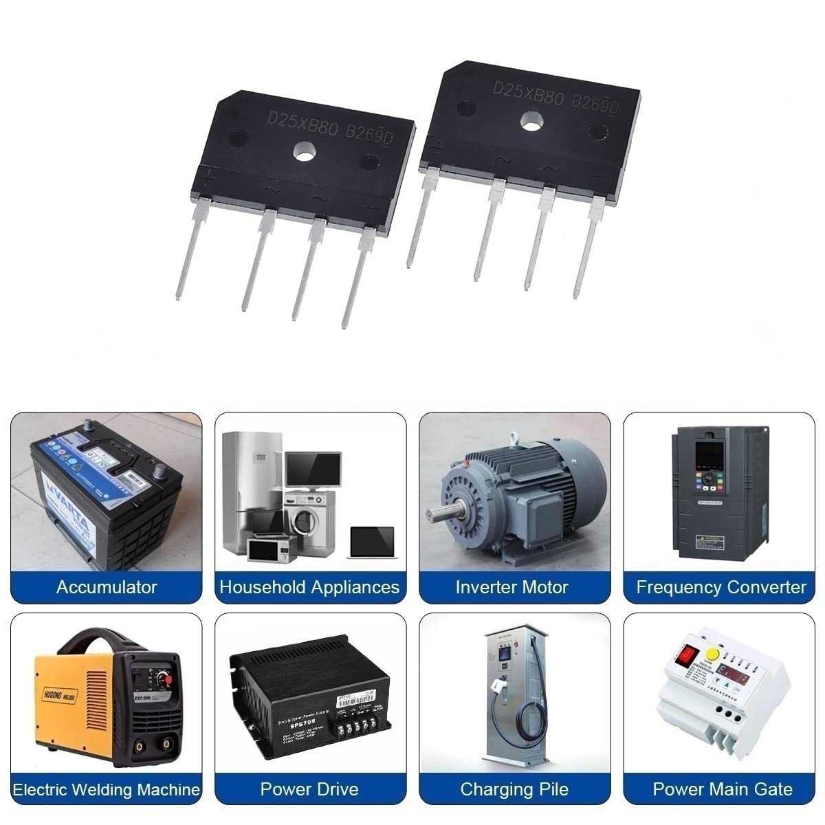 Diodo raddrizzatore a Ponte, diodi elettronici al silicio D25XB80 25A 800V, Dip a 4 Pin (Size : 100Pcs)