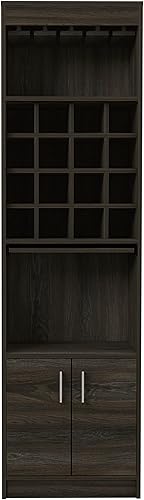 Miniatura 5 de Tuhome Armario de bar Kava, bandeja para servir oculta, dieciséis estante integrado para vino, un estante, puerta doble - roble mokey