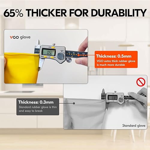 Miniatura 2 de Vgo HH4601 par de guantes reutilizables para el hogar, guantes de goma para lavavajillas, extra gruesos, mangas largas, limpieza de cocina, trabajo,