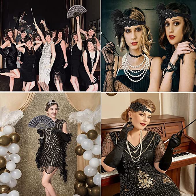MISHAER 1920 Accessories Set,1920s Accessories Flapper Set Pearl Necklace Great Gatsby Accessories for Women (1) - Image 2