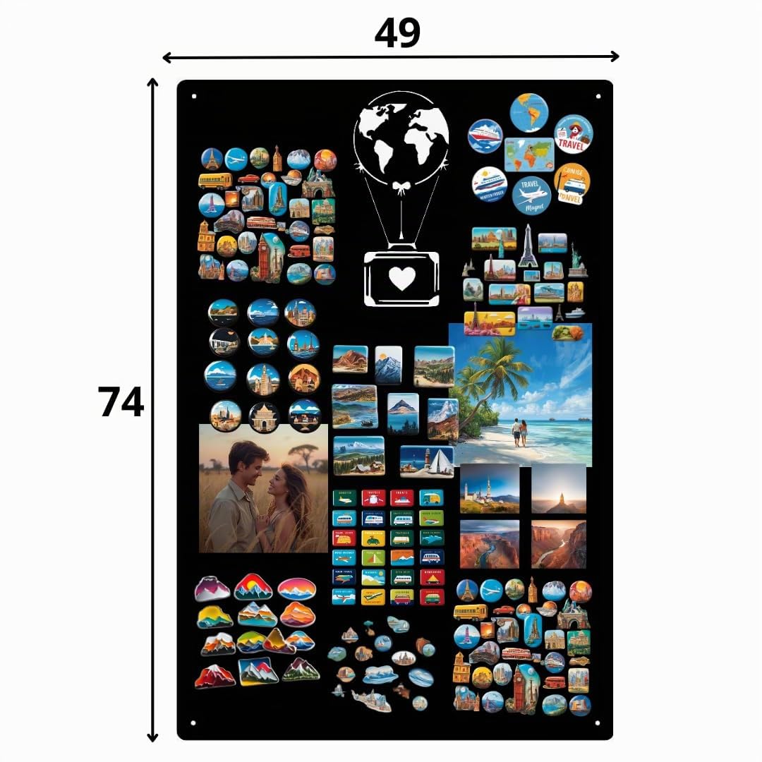 Magnettafel für Erinnerungen Koffer Schwarz 74x49 cm | Magnetisches Stahlboard für Magnete, Fotos und Notizen, Beschreibbar, Montageset inklusive