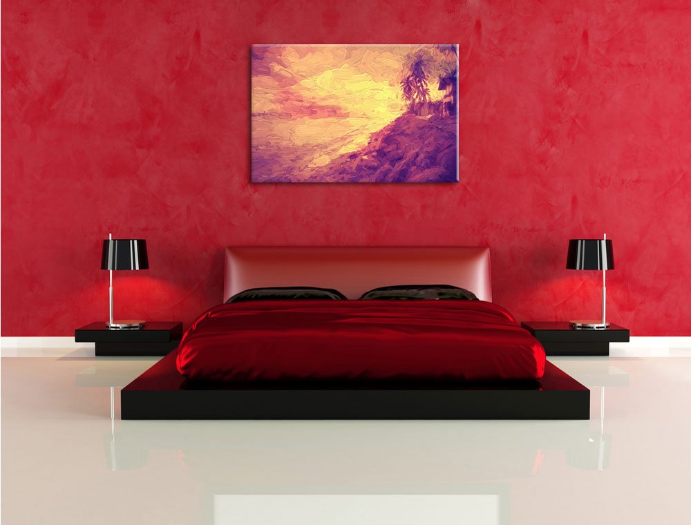 Favolosa carta da parati su tela 100x70 cm XXL stampa d'arte mare spiaggia dune sera