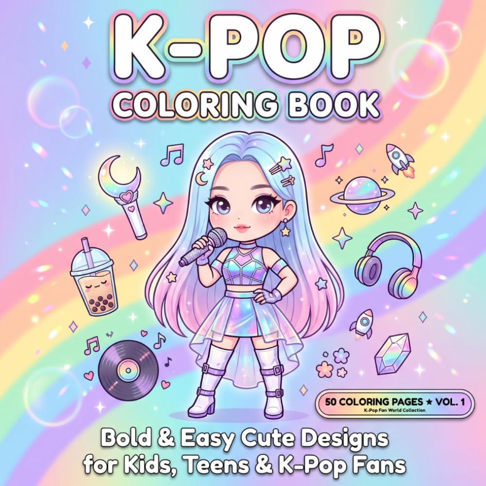 K-Pop Coloring Book: WORLD COLLECTION - OVER 50 Idol Fashion, Concert Scenes, Korean Food, Culture, Seoul Cityscapers
