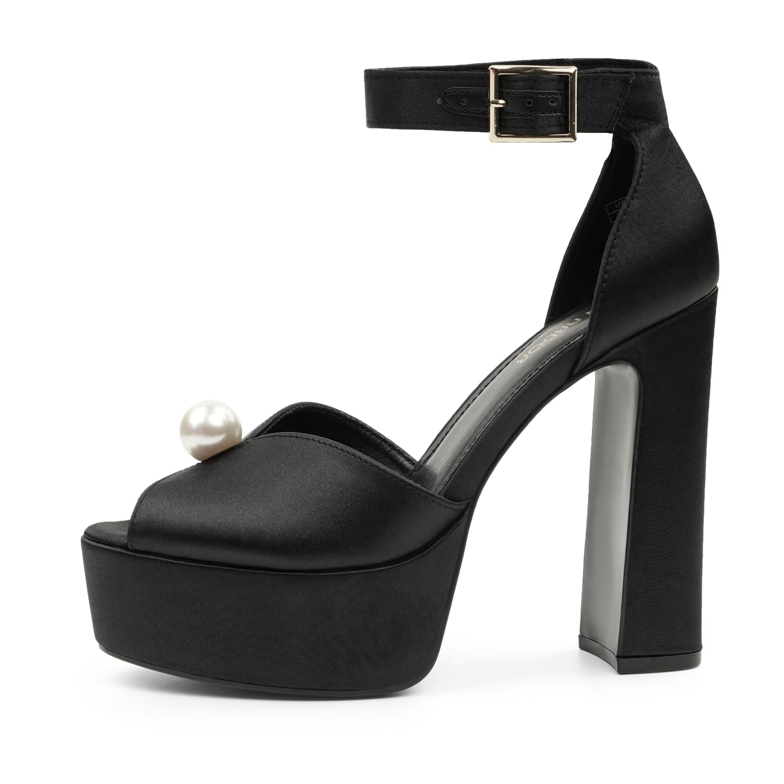 JENN ARDOR Womens Open Toe Pearl Platform Heels for Women Chunky Buckle Ankle Strap Wedding Heeled Sandals Dress Evening Bride Bridal Shoes