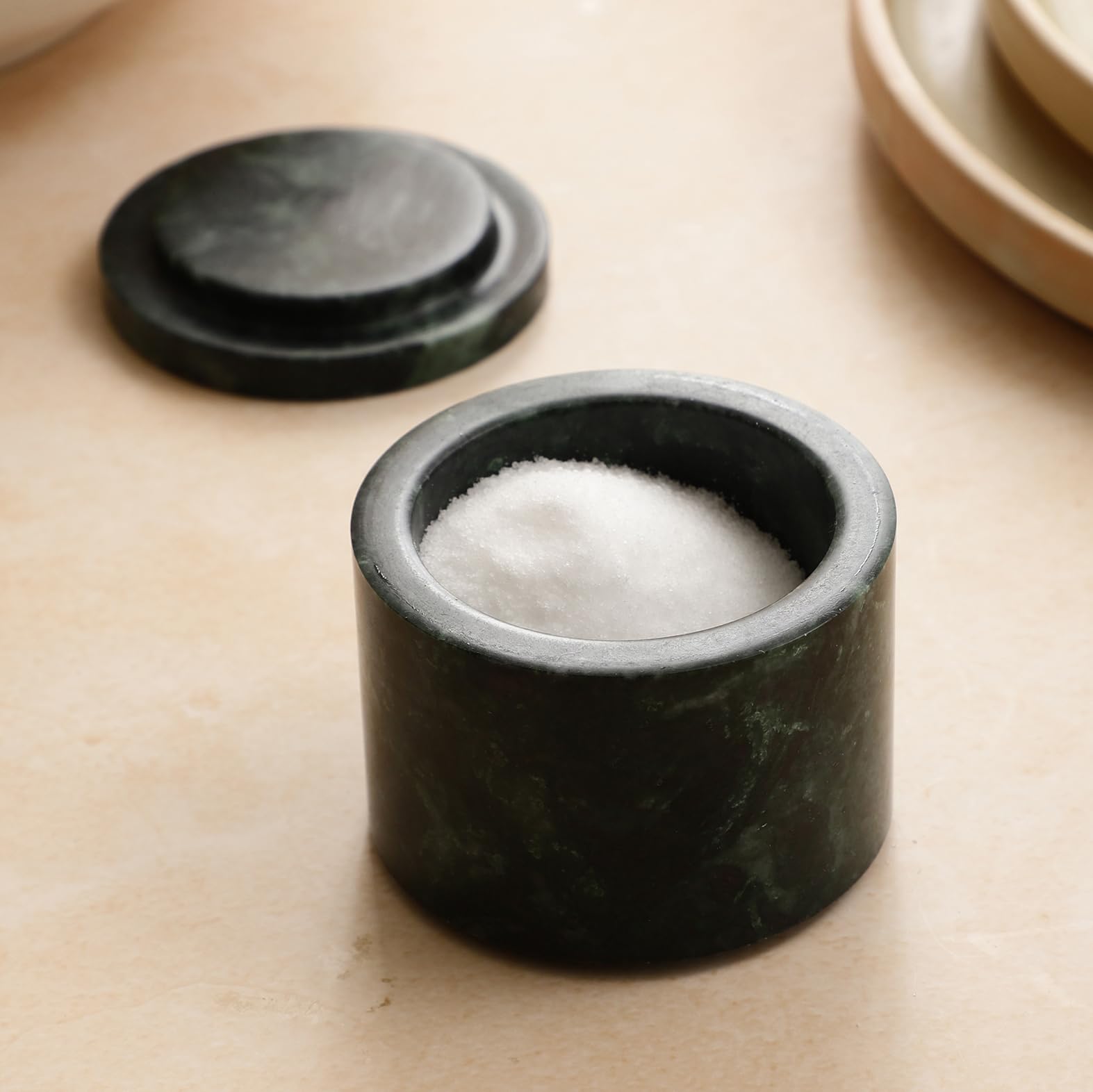 NikkisPride Marble Unique Salt and Pepper Cellar Box Covered with Lid (4 In, Green)