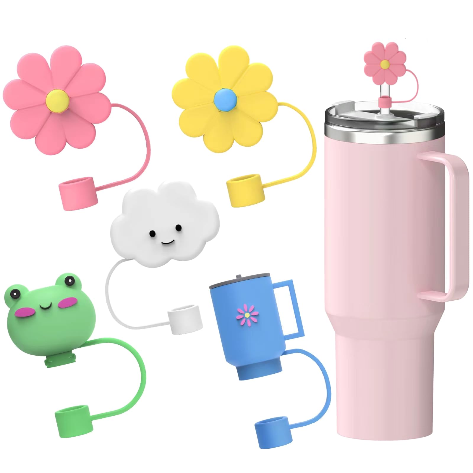 HOSTENU Straw Covers Cap for Stanley Cup,10mm Various Silicone Straw Covers Protectors Cute Straw Toppers Lids Compatible with 40&30 Oz Tumbler for Straw Cup Accessories(5pcs)