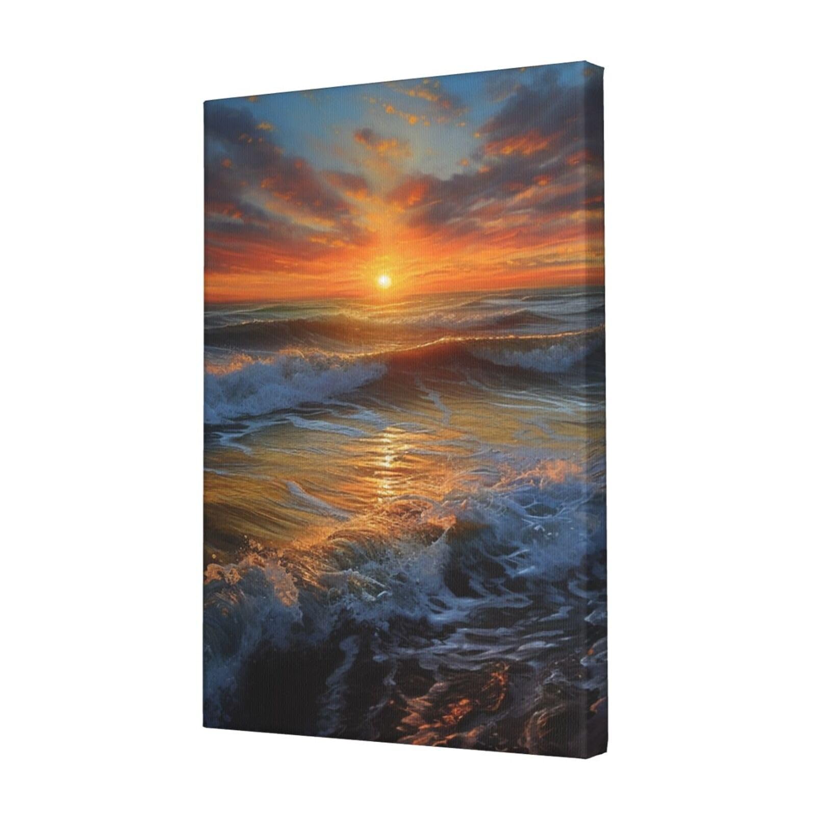 FodPand Sunset Seascape Canvas Wall Art for Living Room Wall Decor 12"x18" Modern Artwork Painting Pictures Hanging Canvas Prints Aesthetic Wall Art for Bedroom Bathroom Office Wallart Decor