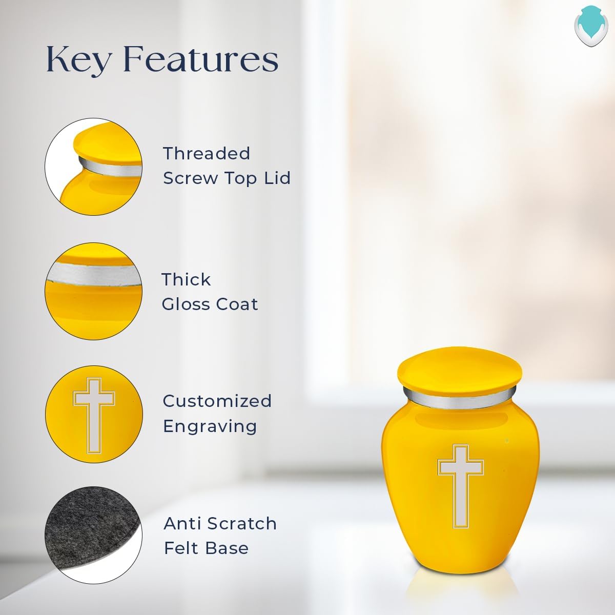Geturns Embrace Keepsake Simple Cross Cremation Urns for Human Ashes I Yellow Funeral Urn for Women and Men I 3.5 lbs