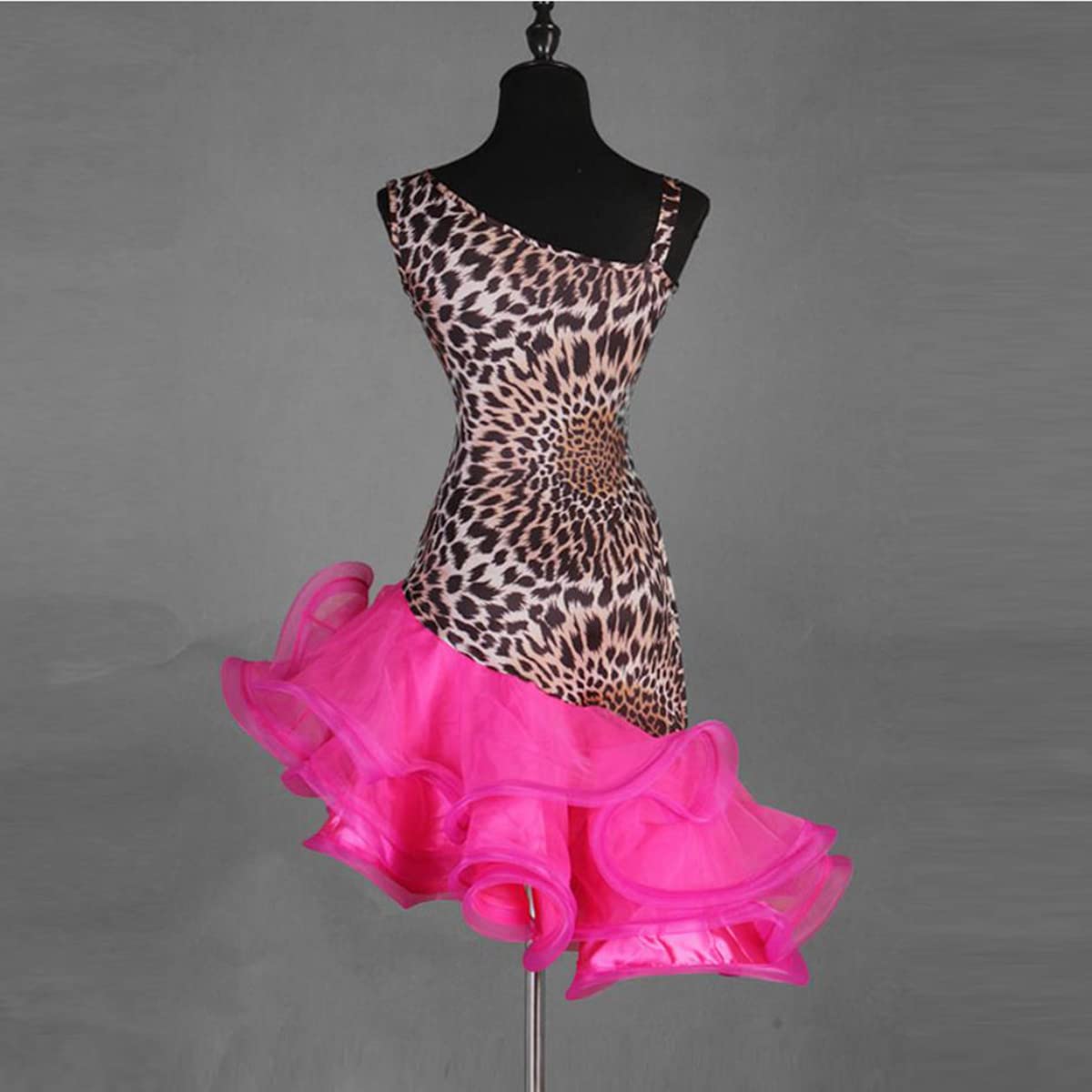 Donne Sling Abiti da Ballo Latino Leopard Backless Latin Competition Dress Ballroom Salsa Samba Cha Cha Gonna Gonfia Flamenco Dress Vestito di Performance Tango
