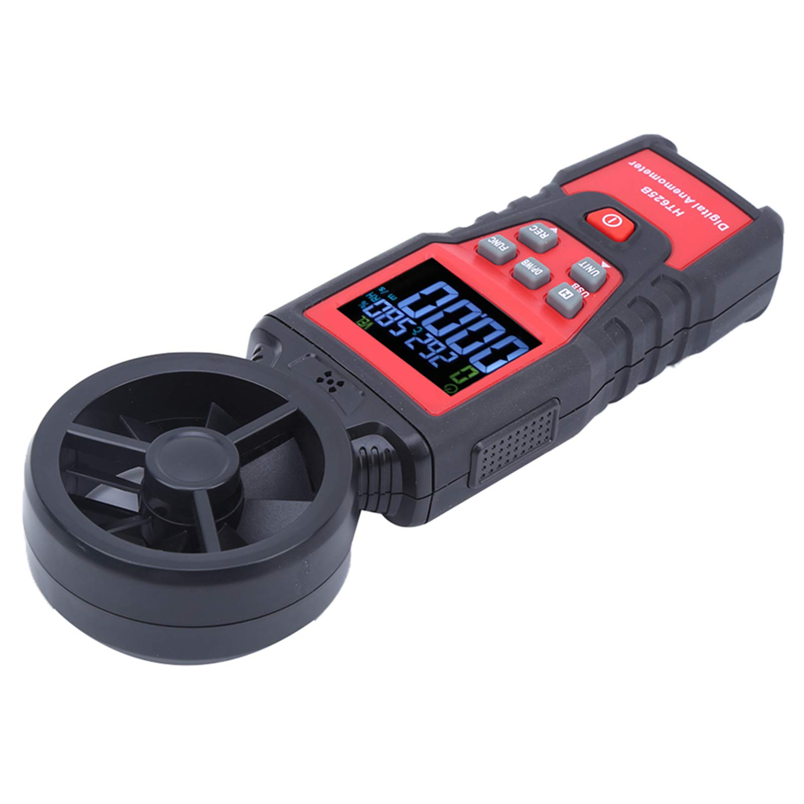 HT625B Handheld Digital Anemometer Air Speed Meter for Wind Speed Gauge, Temperature and Humidity Tester with Low Friction Bearing Technology, Backlight Display