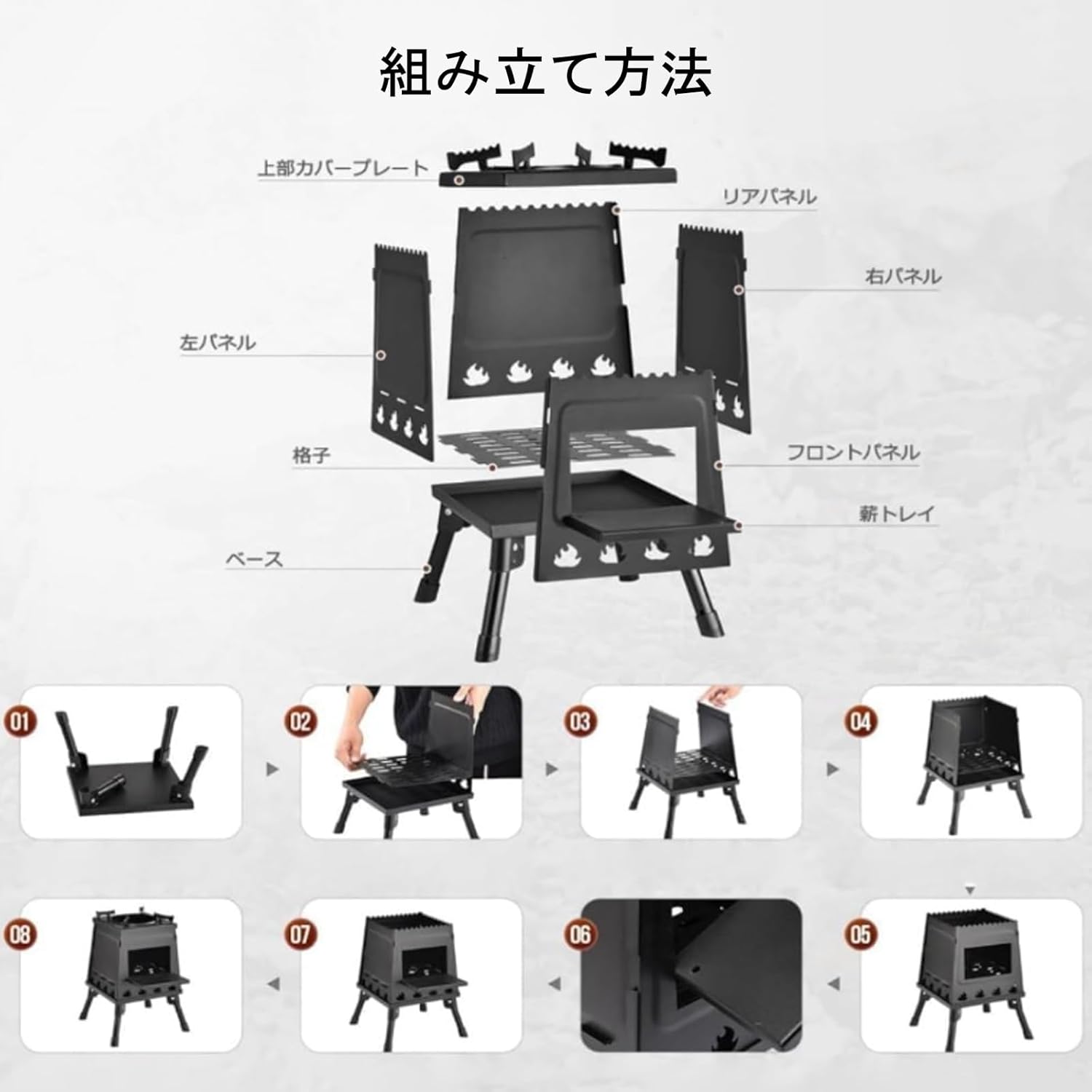 FKTEVETI 薪ストーブ キャンプ用 ウッドストーブ 二次燃焼 ミニ薪ストーブ 黒 アイロンストーブ キャンプ コンパクト ウッ